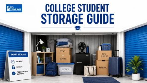 ko storage college student storage guide with an open unit with student belongings
